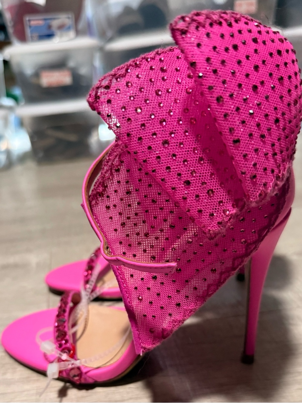 Steve Madden Hot Pink Jeweled Bow Ankle-Strap Heels - Picture 2 of 4